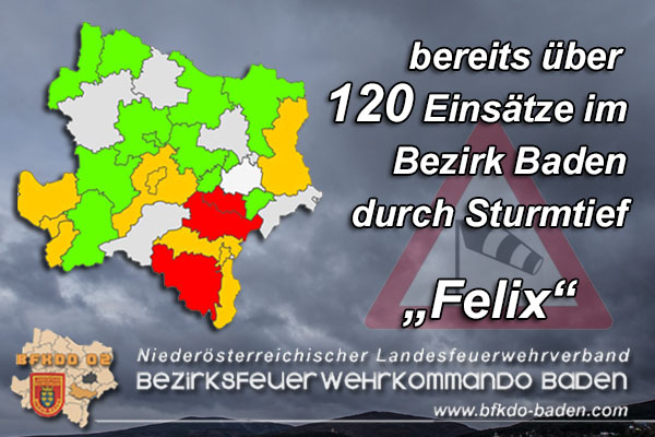 Sturmtief "Felix" über dem Bezirk Baden