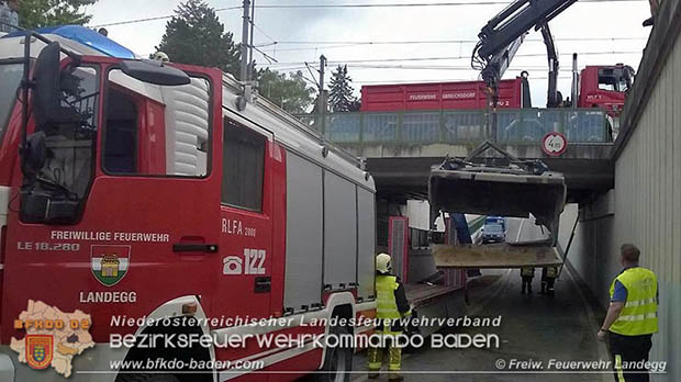 20160530_LKW gegen Bahnbruecke der Pottendorfer-Linie  Foto: FF Landegg