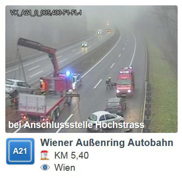 20161118 Verkehrsunfall auf der A21 bei Hochstrass forderte Autobahn-Sperre  Foto: © ASFiNAG Webcam