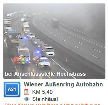 20161118 Verkehrsunfall auf der A21 bei Hochstrass forderte Autobahn-Sperre  Foto: © ASFiNAG Webcam