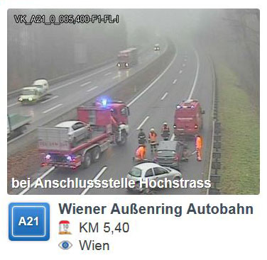 20161118 Verkehrsunfall auf der A21 bei Hochstrass forderte Autobahn-Sperre  Foto: © ASFiNAG Webcam