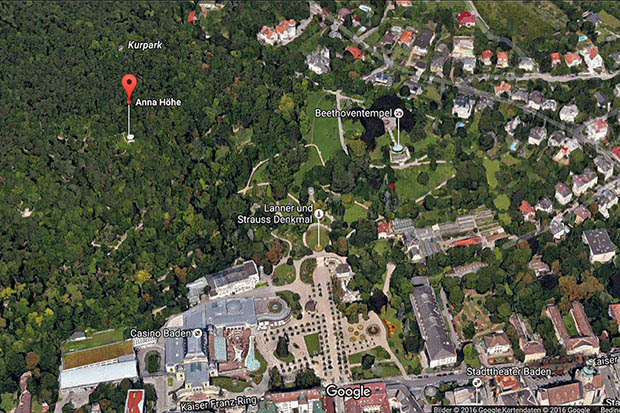 20161121 Pkw Bergung aus dem Waldgebiet Kurpark Baden Bereich Anna Höhe  Foto: © 2016 Google-Map