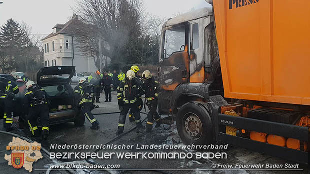 20170214 Müllwagen Lkw geriet in Baden Ortsteil Weikersdorf in Brand  Foto: © Stefan Schneider FF Baden-Stadt