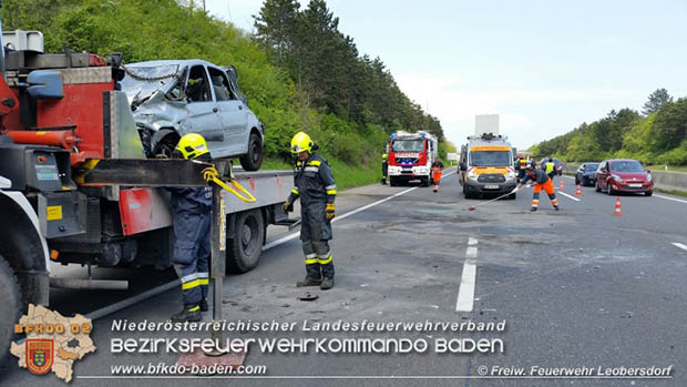 20170507 Pkw prallt auf der A2 gegen Randleitschiene Foto: © SB ÖA Martin Pock FF Leobersdorf 20170507 Pkw prallt auf der A2 gegen Randleitschiene Foto: © SB ÖA Martin Pock FF Leobersdorf