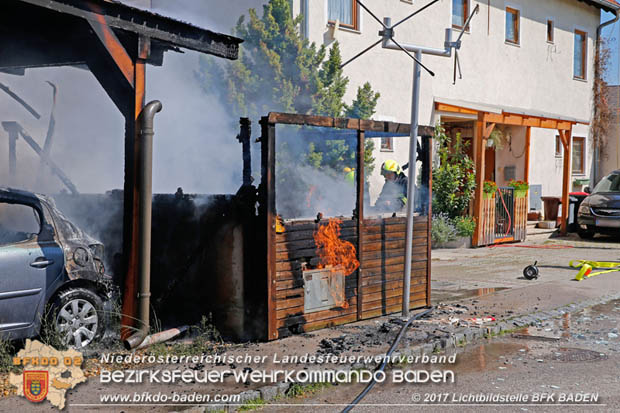 20170615 Bei Müllinselbrand in Tribuswinkel Gasleitung, Carport, Pkw sowie Stromanschlusskästen in Brand geraten 20170615 Bei Müllinselbrand in Tribuswinkel Gasleitung, Carport, Pkw sowie Stromanschlusskästen in Brand geraten