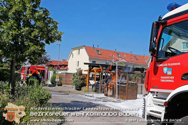 20170615 Bei Müllinselbrand in Tribuswinkel Gasleitung, Carport, Pkw sowie Stromanschlusskästen in Brand geraten 20170615 Bei Müllinselbrand in Tribuswinkel Gasleitung, Carport, Pkw sowie Stromanschlusskästen in Brand geraten