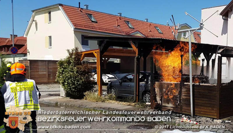 20170615 Bei Müllinselbrand in Tribuswinkel Gasleitung, Carport, Pkw sowie Stromanschlusskästen in Brand geraten 20170615 Bei Müllinselbrand in Tribuswinkel Gasleitung, Carport, Pkw sowie Stromanschlusskästen in Brand geraten