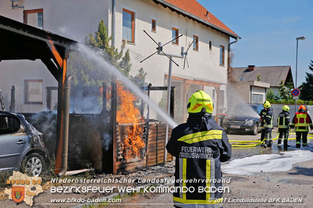 20170615 Bei Müllinselbrand in Tribuswinkel Gasleitung, Carport, Pkw sowie Stromanschlusskästen in Brand geraten 20170615 Bei Müllinselbrand in Tribuswinkel Gasleitung, Carport, Pkw sowie Stromanschlusskästen in Brand geraten