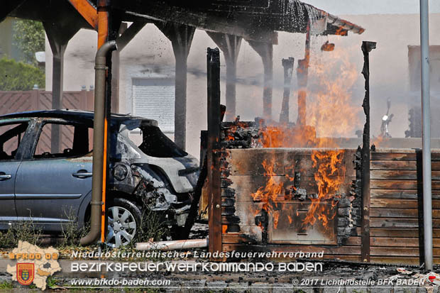 20170615 Bei Müllinselbrand in Tribuswinkel Gasleitung, Carport, Pkw sowie Stromanschlusskästen in Brand geraten 20170615 Bei Müllinselbrand in Tribuswinkel Gasleitung, Carport, Pkw sowie Stromanschlusskästen in Brand geraten