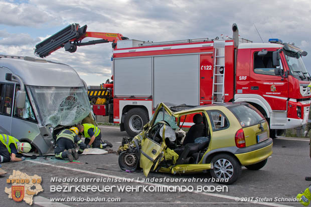 20170820 Frontalzusammenstoß Wohnmobil gegen Pkw auf der LB17 zwischen Sollenau und Günselsdorf/Schönau Foto: © Stefan Schneider BFK Baden 20170820 Frontalzusammenstoß Wohnmobil gegen Pkw auf der LB17 zwischen Sollenau und Günselsdorf/Schönau Foto: © Stefan Schneider BFK Baden