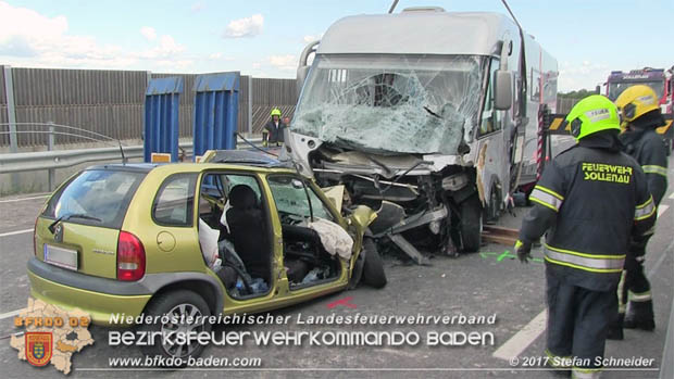 20170820 Frontalzusammenstoß Wohnmobil gegen Pkw auf der LB17 zwischen Sollenau und Günselsdorf/Schönau Foto: © Stefan Schneider BFK Baden 20170820 Frontalzusammenstoß Wohnmobil gegen Pkw auf der LB17 zwischen Sollenau und Günselsdorf/Schönau Foto: © Stefan Schneider BFK Baden