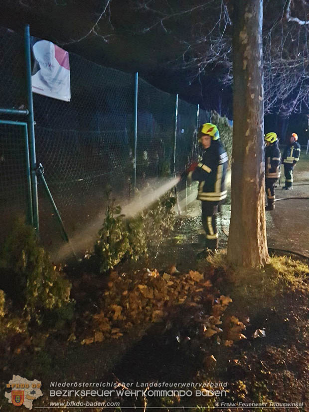 20171231 Brand einer Hecke in Tribuswinkel beim Tennisplatz - durch abgeschossenen Feuerwerkskörper  Foto: © Stefan Mitheis FF Tribuswinkel
