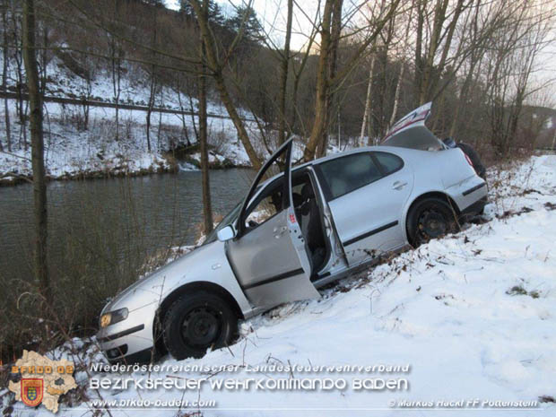20180117 Fahrzeug rutscht auf Glatteis über Uferböschung Foto: © Markus Hackl FF Pottenstein