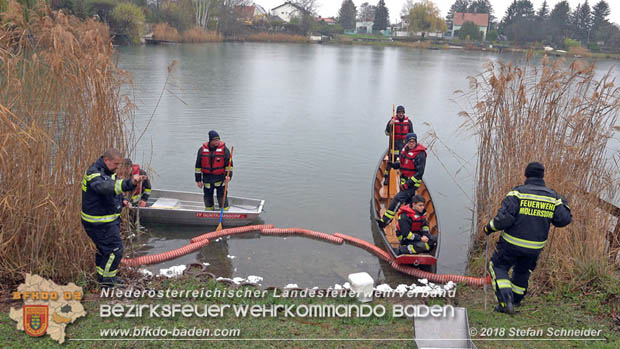 20181120 Kleiner Gewässerschaden auf Teich in der Eigenheimsiedlung Möllersdorf/Guntramsdorf Foto: © Stefan Schneider BFK BADEN 20181120 Kleiner Gewässerschaden auf Teich in der Eigenheimsiedlung Möllersdorf/Guntramsdorf Foto: © Stefan Schneider BFK BADEN