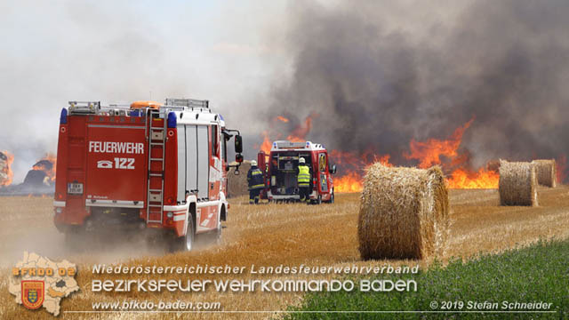 20190705 Abgeerntetes Feld sowie mehrere Rund-Stroballen bei Weigelsdorf abgebrannt Foto: © Stefan Schneider BFK Baden 20190705 Abgeerntetes Feld sowie mehrere Rund-Stroballen bei Weigelsdorf abgebrannt Foto: © Stefan Schneider BFK Baden