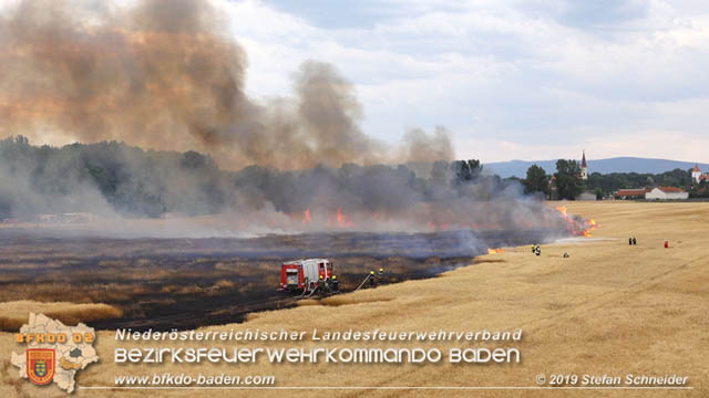 20190705 Feuerwehren aus dem Bezirk Baden unterstützen bei 35 Hektar Getreidefeld in Flammen  Foto: © Stefan Schneider BFK Baden