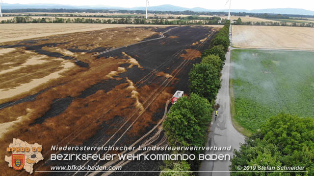 20190705 Feuerwehren aus dem Bezirk Baden unterstützen bei 35 Hektar Getreidefeld in Flammen  Foto: © Stefan Schneider BFK Baden