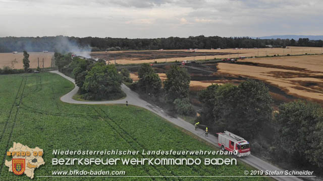 20190705 Feuerwehren aus dem Bezirk Baden unterstützen bei 35 Hektar Getreidefeld in Flammen  Foto: © Stefan Schneider BFK Baden