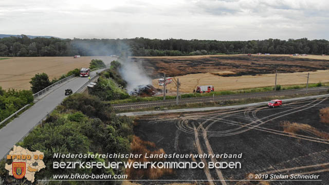 20190705 Feuerwehren aus dem Bezirk Baden unterstützen bei 35 Hektar Getreidefeld in Flammen  Foto: © Stefan Schneider BFK Baden