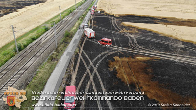 20190705 Feuerwehren aus dem Bezirk Baden unterstützen bei 35 Hektar Getreidefeld in Flammen  Foto: © Stefan Schneider BFK Baden