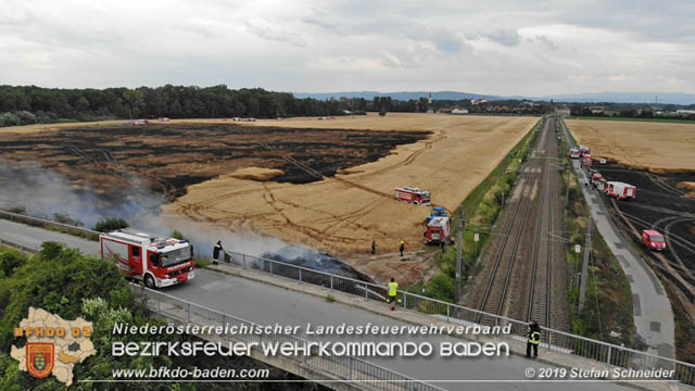 20190705 Feuerwehren aus dem Bezirk Baden unterstützen bei 35 Hektar Getreidefeld in Flammen  Foto: © Stefan Schneider BFK Baden