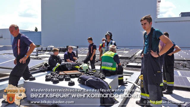 20190715 Brand mehrerer Photovoltaikpaneele am Dach einer Halle im Gewerbepark-Traiskirchen Foto: © Stefan Schneider BFK Baden 20190715 Brand mehrerer Photovoltaikpaneele am Dach einer Halle im Gewerbepark-Traiskirchen Foto: © Stefan Schneider BFK Baden