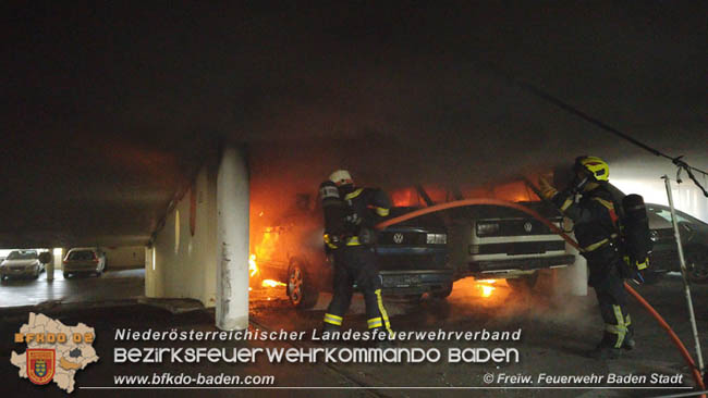 20200304 Fahrzeugbrand in Badener Parkdeck Zentrum Süd Foto: © FF Baden-Stadt / Stefan Schneider 20200304 Fahrzeugbrand in Badener Parkdeck Zentrum Süd Foto: © FF Baden-Stadt / Stefan Schneider