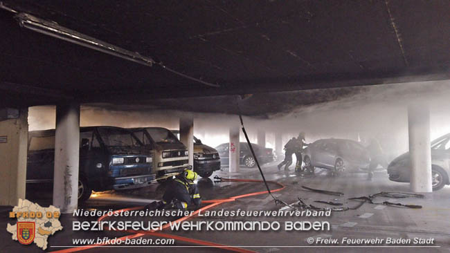 20200304 Fahrzeugbrand in Badener Parkdeck Zentrum Süd Foto: © FF Baden-Stadt / Stefan Schneider 20200304 Fahrzeugbrand in Badener Parkdeck Zentrum Süd Foto: © FF Baden-Stadt / Stefan Schneider