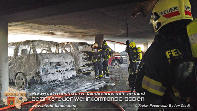 20200304 Fahrzeugbrand in Badener Parkdeck Zentrum Süd Foto: © FF Baden-Stadt / Stefan Schneider 20200304 Fahrzeugbrand in Badener Parkdeck Zentrum Süd Foto: © FF Baden-Stadt / Stefan Schneider