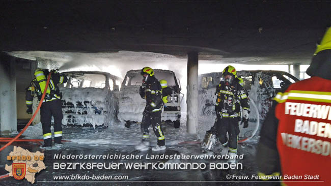 20200304 Fahrzeugbrand in Badener Parkdeck Zentrum Süd Foto: © FF Baden-Stadt / Stefan Schneider 20200304 Fahrzeugbrand in Badener Parkdeck Zentrum Süd Foto: © FF Baden-Stadt / Stefan Schneider