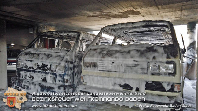 20200304 Fahrzeugbrand in Badener Parkdeck Zentrum Süd Foto: © FF Baden-Stadt / Stefan Schneider 20200304 Fahrzeugbrand in Badener Parkdeck Zentrum Süd Foto: © FF Baden-Stadt / Stefan Schneider