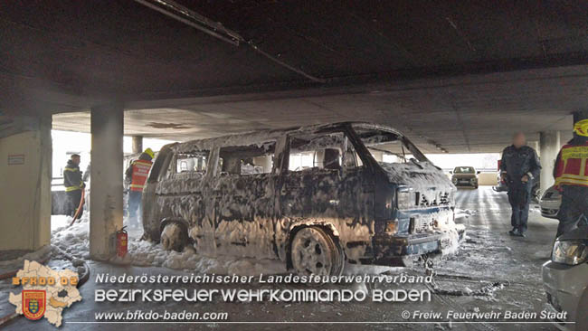 20200304 Fahrzeugbrand in Badener Parkdeck Zentrum Süd Foto: © FF Baden-Stadt / Stefan Schneider 20200304 Fahrzeugbrand in Badener Parkdeck Zentrum Süd Foto: © FF Baden-Stadt / Stefan Schneider