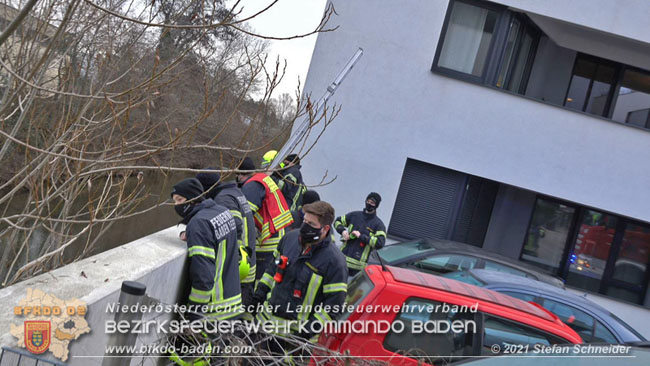 20210110 Stubentiger "Aladin" aus 4. Stock in tieferliegendes Bachbett gestürzt in Baden Ortsteil Leesdorf  Foto: © Stefan Schneider BFKDO Baden