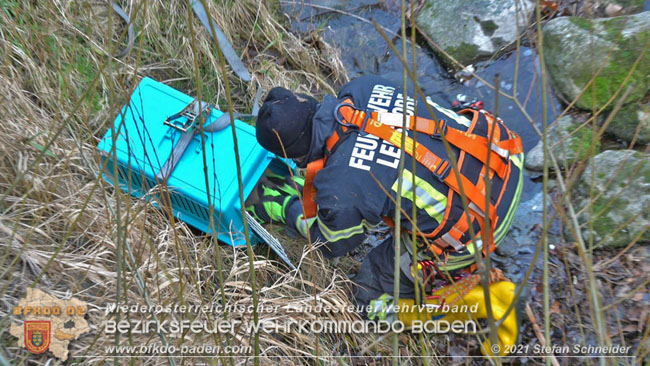 20210110 Stubentiger "Aladin" aus 4. Stock in tieferliegendes Bachbett gestürzt in Baden Ortsteil Leesdorf  Foto: © Stefan Schneider BFKDO Baden