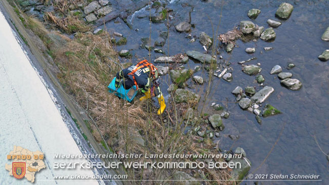 20210110 Stubentiger "Aladin" aus 4. Stock in tieferliegendes Bachbett gestürzt in Baden Ortsteil Leesdorf  Foto: © Stefan Schneider BFKDO Baden