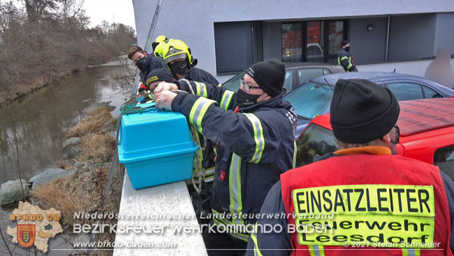 20210110 Stubentiger "Aladin" aus 4. Stock in tieferliegendes Bachbett gestürzt in Baden Ortsteil Leesdorf  Foto: © Stefan Schneider BFKDO Baden