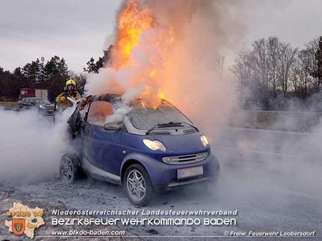 20210128 Fahrzeugbrand auf der A2 bei Leobersdorf  Foto: © Freiwillige Feuerwehr Leobersdorf