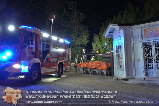 20210205 Vermeintliche Brandstiftung beim historischen Café im Badener Kurpark  Foto: © Freiwillige Feuerwehr Baden-Stadt