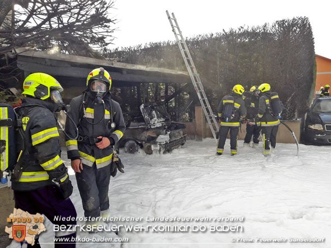 20210514 Pkw brennt unter Carport in einer Günselsdorfer Wohnsiedlung  Foto: © Freiwillige Feuerwehr Günselsdorf