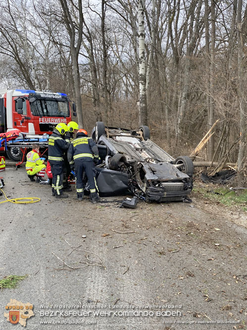 20230305 Menschenrettung nach Fahrzeugüberschlag auf der L2085  Foto: Freiwillige Feuerwehr Möllersdorf