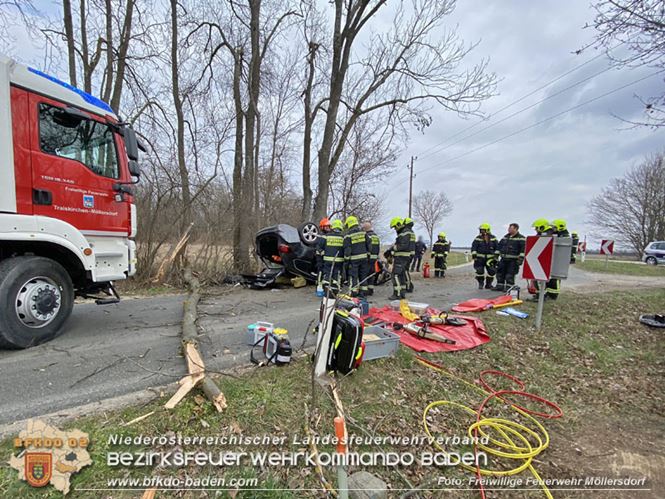 20230305 Menschenrettung nach Fahrzeugüberschlag auf der L2085  Foto: Freiwillige Feuerwehr Möllersdorf