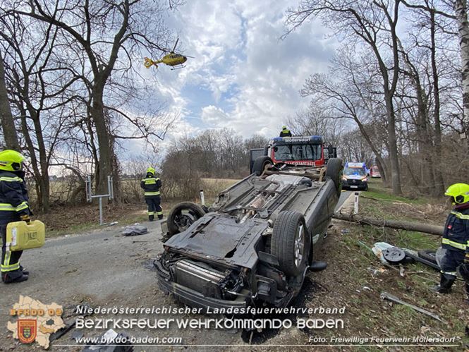 20230305 Menschenrettung nach Fahrzeugüberschlag auf der L2085  Foto: Freiwillige Feuerwehr Möllersdorf
