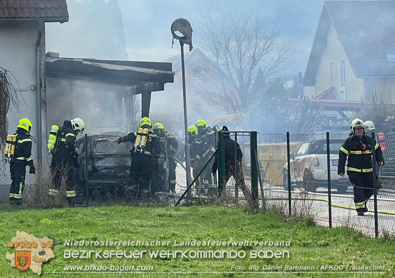 20240310 Brand eines Carports und Elektrofahrzeug in Traiskirchen mit weiteren Herausforderungen Foto: Daniel Bartmann AFKDO Traiskirchen