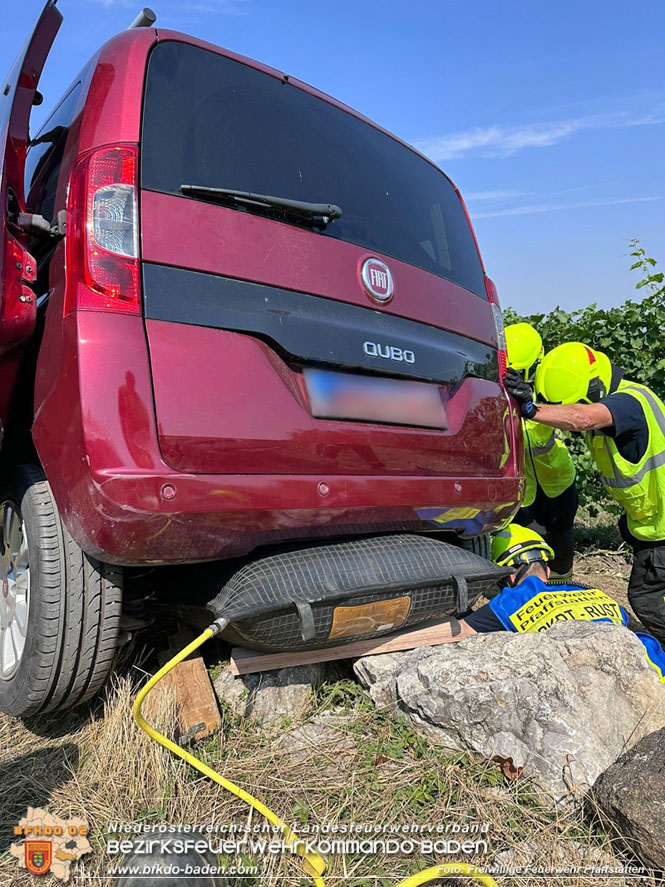 20240905_PKW sitzt auf Steinmauer auf in den Pfaffstättner Weingärten   Foto: Freiwillige Feuerwehr Pfaffstätten