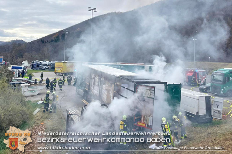 20241124_Lkw brennt auf Parkplatz neben Tankstelle in Alland Foto: Freiwillige Feuerwehr Groisbach 20241124_Lkw brennt auf Parkplatz neben Tankstelle in Alland Foto: Freiwillige Feuerwehr Groisbach