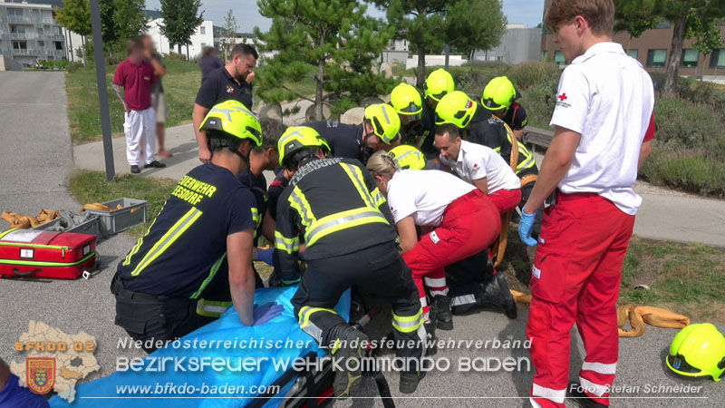 20250829_E-Rollstuhlfahrer kippt in Graben und muss gerettet werden Foto: Stefan Schneider BFKDO BADEN 20250829_E-Rollstuhlfahrer kippt in Graben und muss gerettet werden Foto: Stefan Schneider BFKDO BADEN