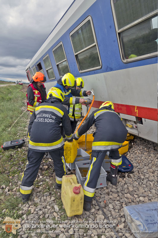 20250902_Pkw kollidiert mit Triebwagen der Aspangbahn in Guenselsdorf Foto: Stefan Schneider BFKDO BADEN