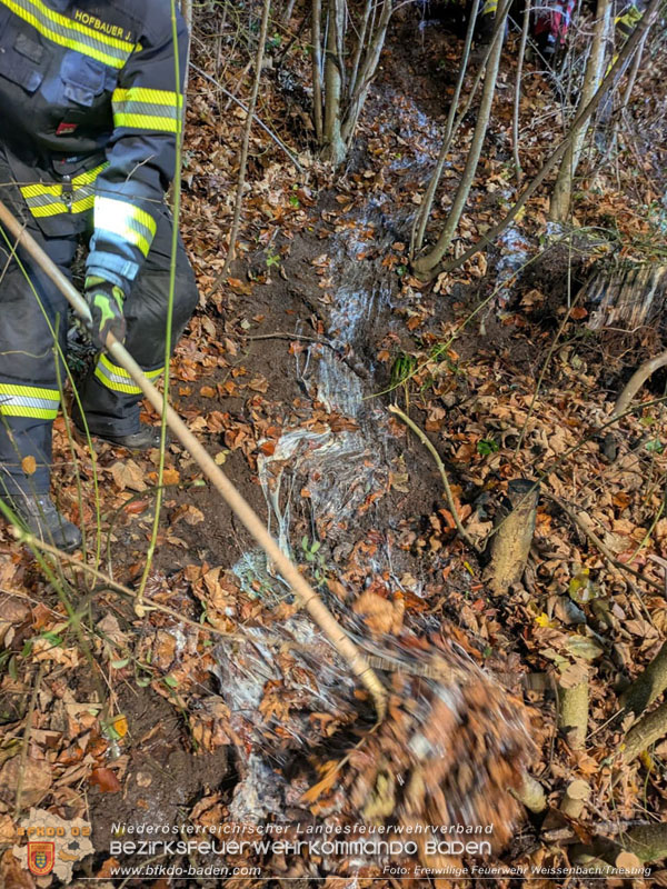20251114_Umwelteinsatz in Weissenbach - Zähflüssiges Medium aus Regenwasserkanal ausgetreten Foto: FF Weissenbach/Triesting 20251114_Umwelteinsatz in Weissenbach - Zähflüssiges Medium aus Regenwasserkanal ausgetreten Foto: FF Weissenbach/Triesting