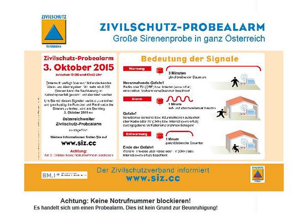 Zivilschutz-Probelarm am 03. Oktober 2015  Foto: ÖBFV
