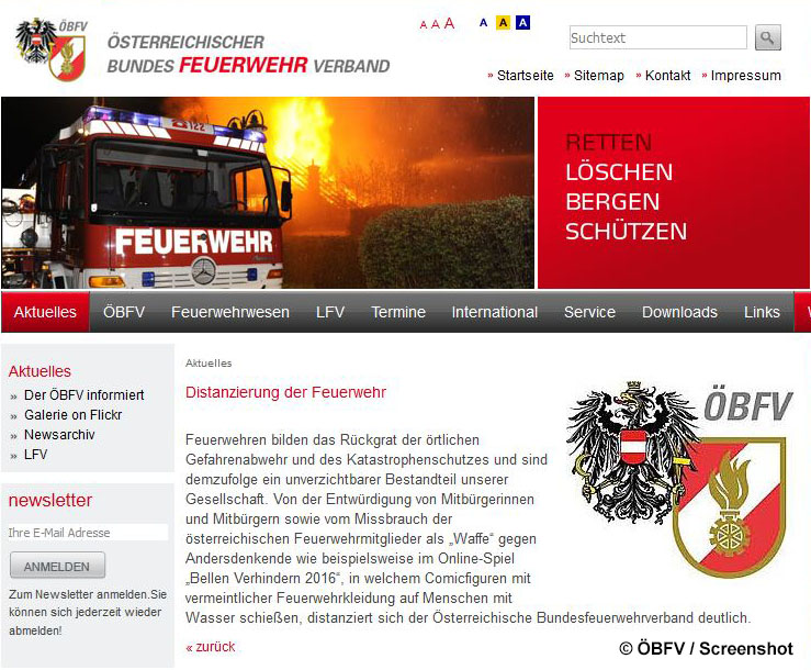 Presseaussendung Distanzierung der Feuerwehr Österreichischer Bundesfeuerwehrverband